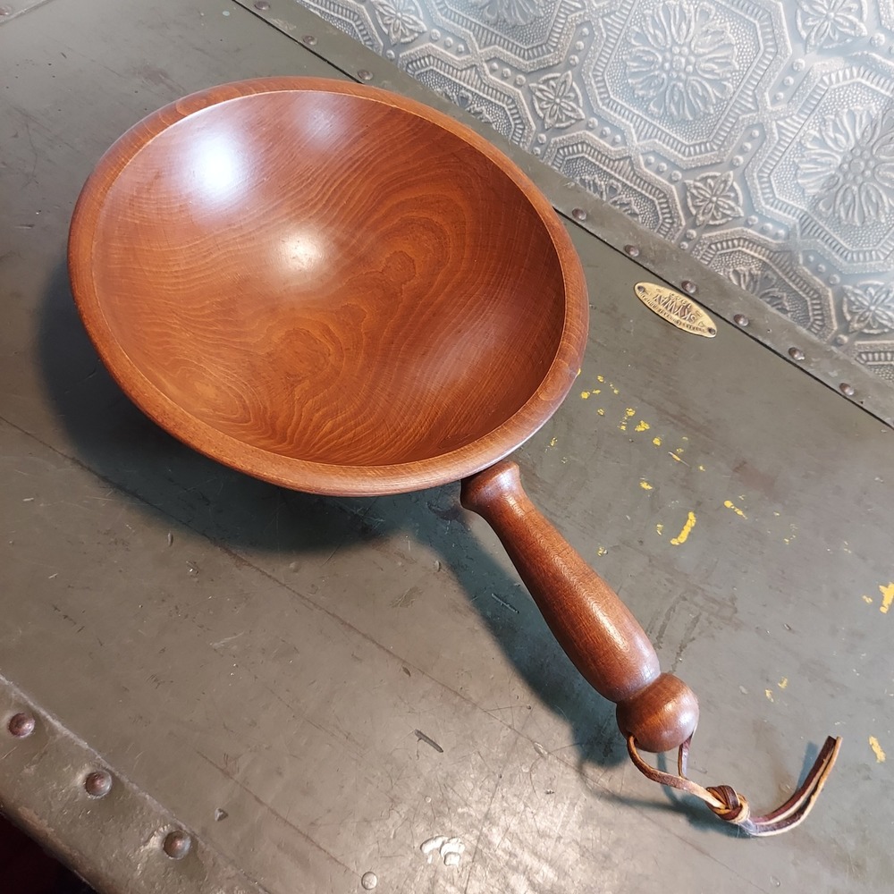 Vintage Handcrafted Wooden Scoop Serving Bowl with Handle 13x8x2.5 Brown